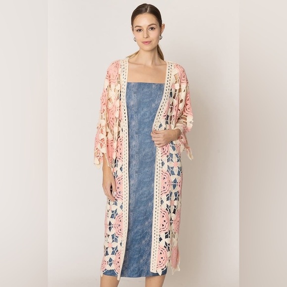 Boho Crochet Lace Kimono |Open Front Duster | Festival Layer - Picture 2 of 5